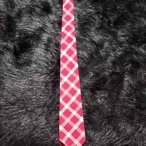 Red and White Plaid Tie. DACRON. POLYESTER NECKTIE.